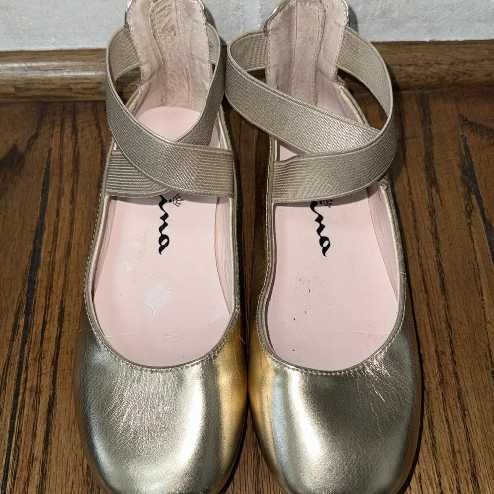 Nina Girls Dress Shoes‎ Ballet Flats Gold Metallic Leather Marissa Size 13M